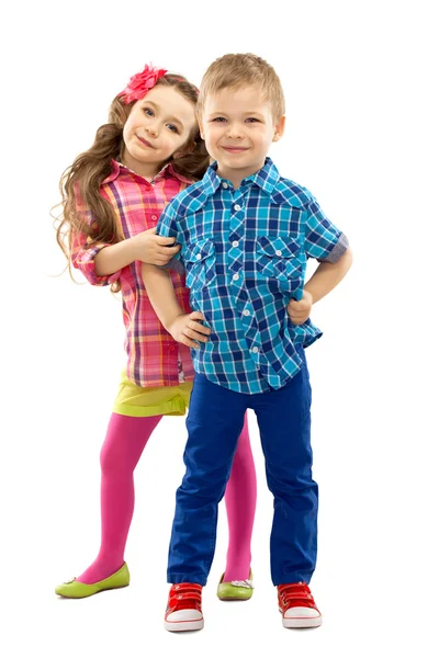 Lindos niños de moda de pie juntos —  Fotos de Stock