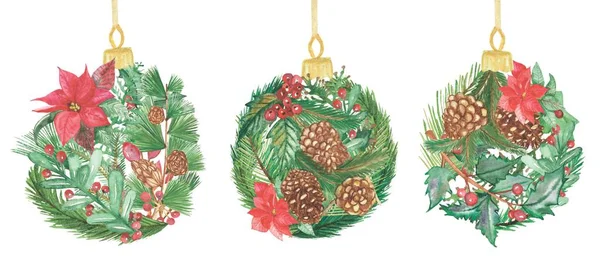 자연의 연휴를 전나무 원추체 세티아 디자인을 크리스마스 장난감 구성으로 그렸다 — 스톡 사진