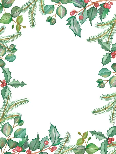 연휴의 사각형 테두리를 유칼립투스 전나무 그리고 크리스마스의 인사말 디자인을 조합으로 — 스톡 사진