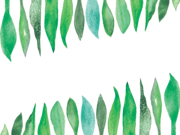 Aquarel Hand Geschilderd Natuur Groen Banner Compositie Met Groene Blauwe Stockfoto