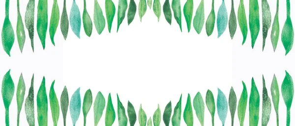 Aquarel Hand Geschilderd Natuur Groen Ruit Banner Met Groene Blauwe Stockafbeelding