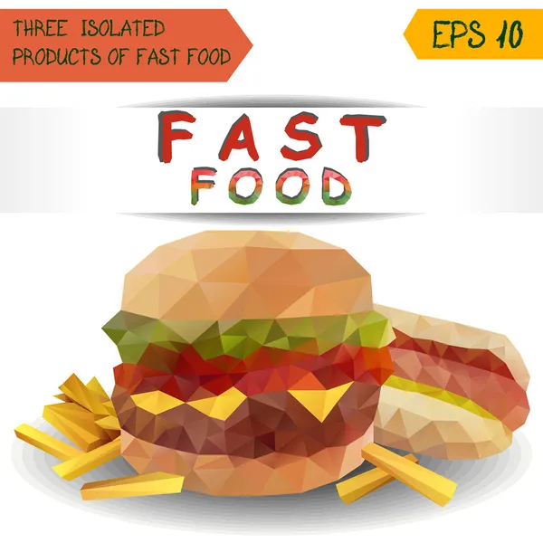 izole burger, patates kızartması ve sosisli. poligonal vektör