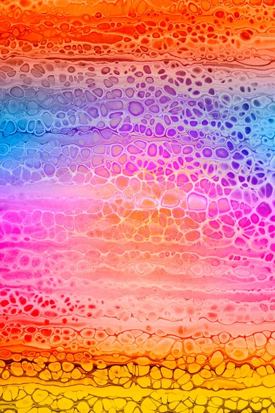 Kleurrijke Abstracte Acrylverf Rood Geel Paars Vrij Stromende Cellen Giet — Stockfoto