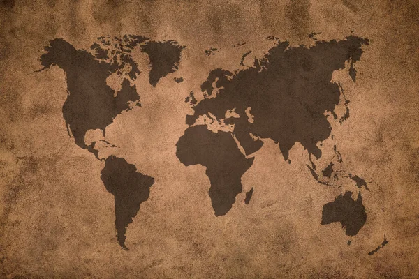 Карта Світу Стіні Сепії Цементна Штукатурка Вінтажна Текстура Фону — стокове фото