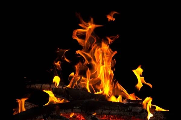 Camp Fire Burning Outdoor Night Scene Black Stock Picture