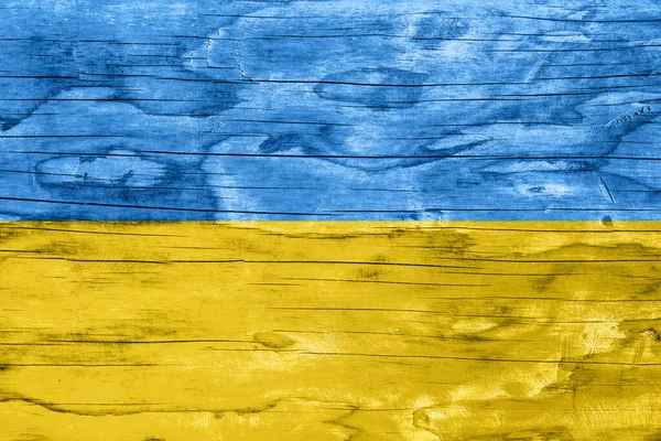 Hout Textuur Achtergrond Met Scheuren Knopen Oekraïne Kleuren Vlag — Stockfoto