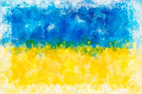 水彩画中的乌克兰国旗在纸上的抽象飞溅 — 图库照片