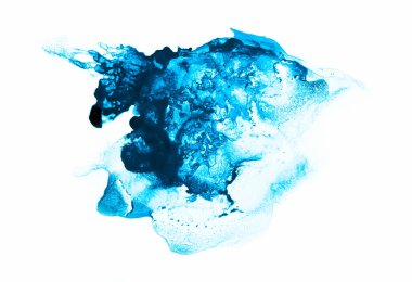 Soyut Mavi suluboya mürekkep lekesi resmi beyaza izole edildi.