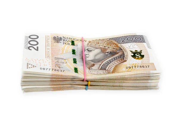 Bundles Polish 200 Zloty Banknotes Isolated White Clipping Path Included — Stockfoto