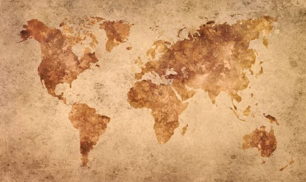 Вінтажна Карта Світу Коричневому Акварельному Живописі Абстрактні Лабіринти Старому Папері — стокове фото