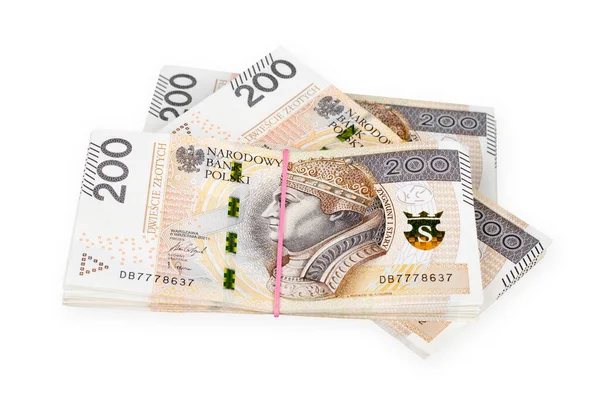 Bundles Polish 200 Zloty Banknotes Isolated White Clipping Path Included — Zdjęcie stockowe