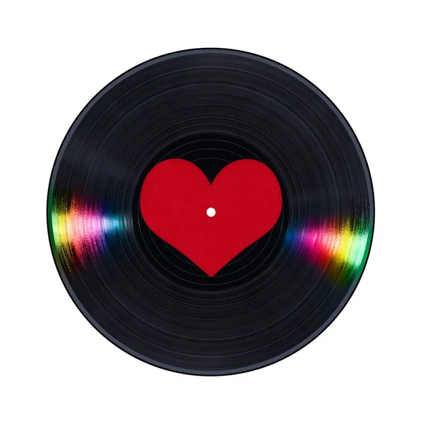 Φωτογραφία Του Black Vinyl Record Κενό Κέντρο Σχήματος Καρδιάς Που — Φωτογραφία Αρχείου