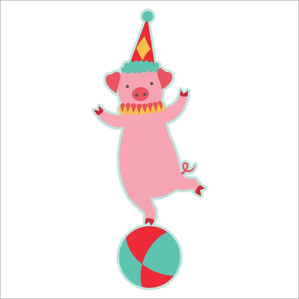 Retro circus animal isolated vector character. Piglet. — Stock Vector