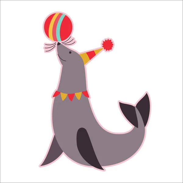 Retro circus animal isolated vector character. Seal. — Stock Vector