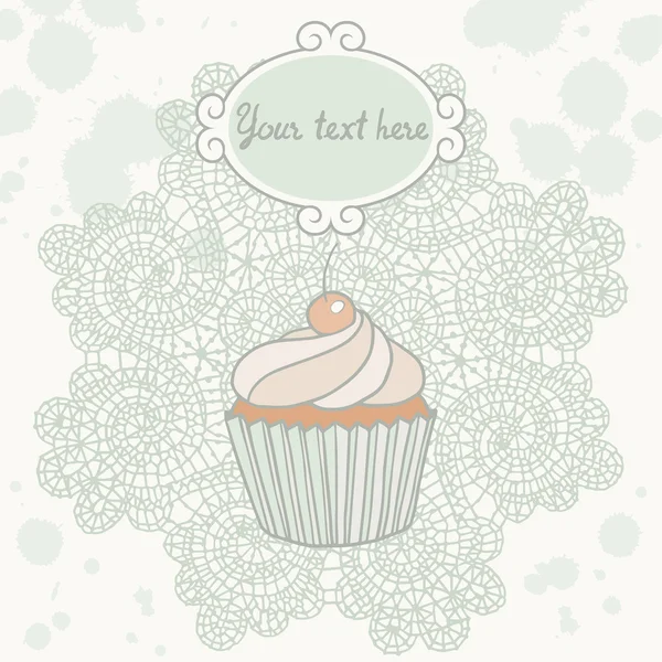 Cupcake vector illustration on laced background. — Stock Vector