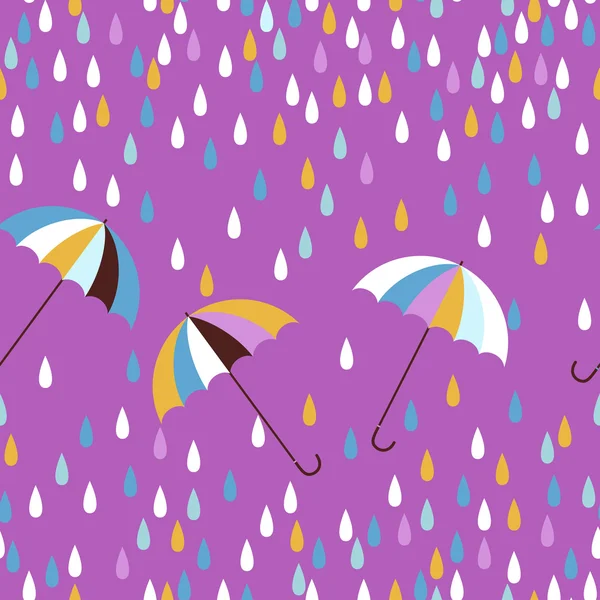 Guarda-chuvas e gotas de chuva padrão vetor sem costura . —  Vetores de Stock