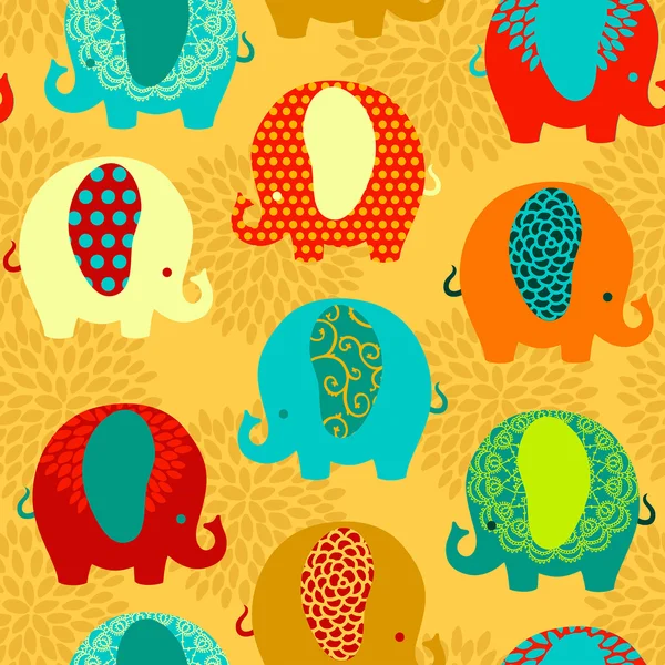 Cute colorful elephants seamless vector pattern. — Stock Vector