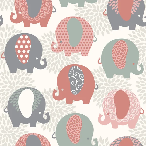 Cute colorful elephants seamless vector pattern. — Stock Vector