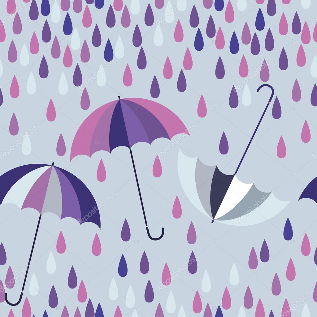 Umbrella and raindrops seamless vector pattern. — Stock Vector
