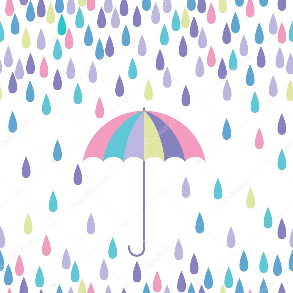 Umbrella and raindrop seamless vector pattern.