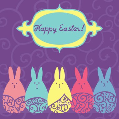 vektör yumurta şeklinde bunnies ile Paskalya tebrik kartı