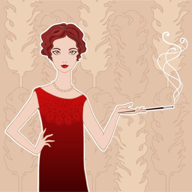 retro tarzı kız vektör çizim. (20-30's style)