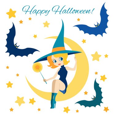 küçük cadı vektör çizim.