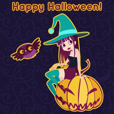 küçük cadı vektör çizim.