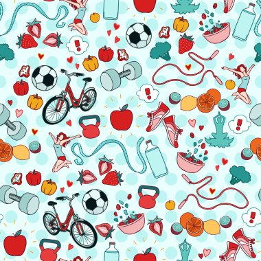 Fitness şeyler vektör seamless modeli.