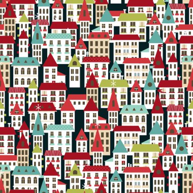 karikatür şehir panoraması vektör seamless modeli.