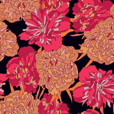 Peony vector seamless pattern. clipart