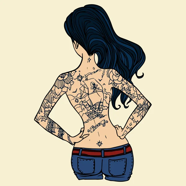 Tatuado menina vetor ilustração . — Vetor de Stock