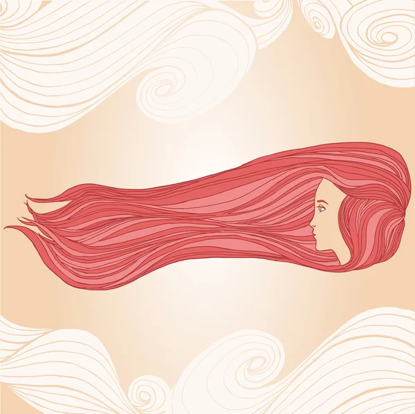 Vectorillustratie van meisje met lang rood haar. — Stockvector