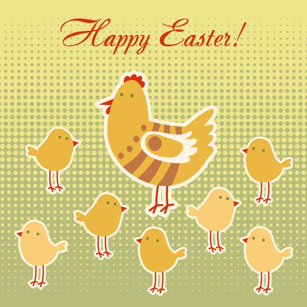 Vector easter greeting card with chicken and chick. — Stock Vector