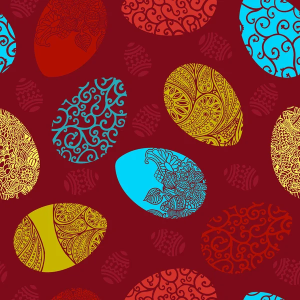 Easter egg on red background seamless pattern. — Stock Vector