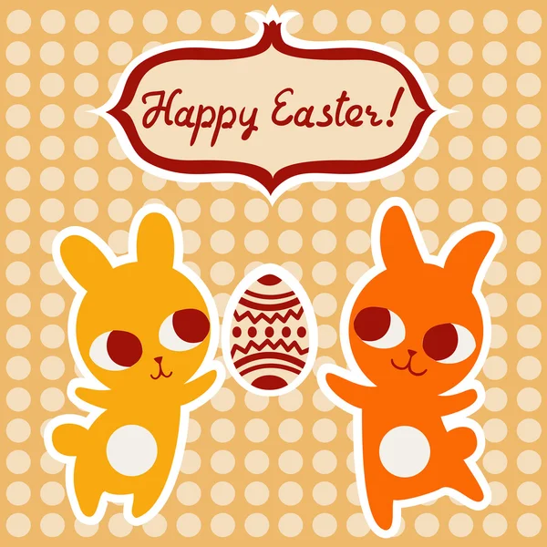 Vector easter greeting card with cute bunnies. — Stock Vector