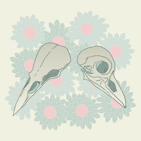 Bird skull on floral background vector illustration — Stock Vector