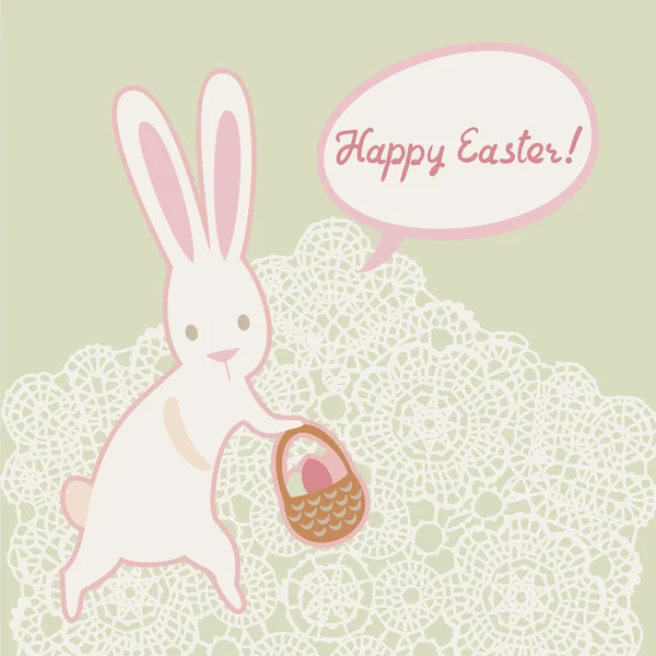 Easter greeting card with rabbit with lace background. — Stock Vector