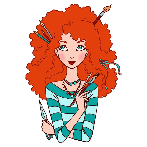 Isolerade vektor illustration av röda haired ung kvinna. — Stock vektor