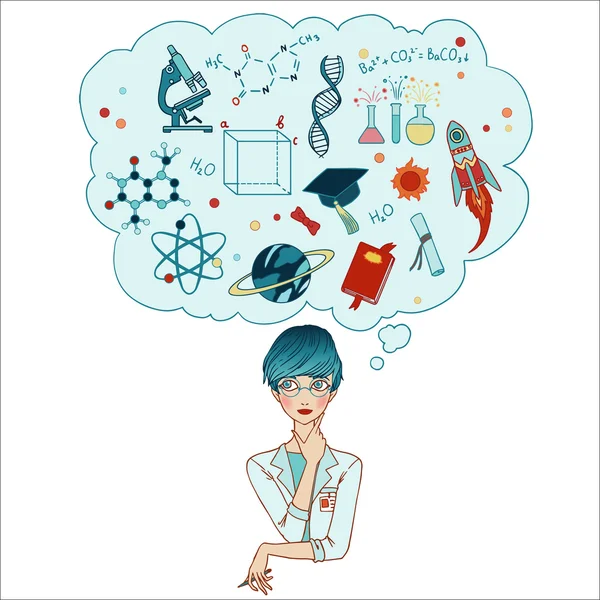 Milyen lányok álma meg körülbelül? tudós lány. — Stock Vector