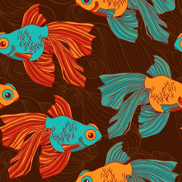 Goldfisch-Vektor nahtloses Muster. — Stockvektor