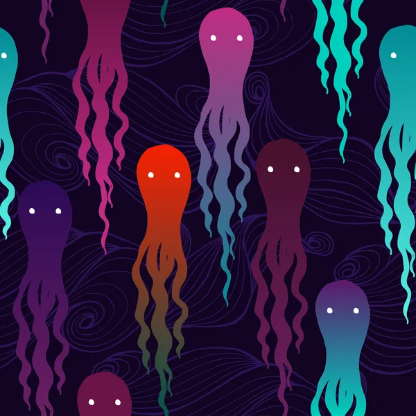 Cartoon octopussen vector naadloze patroon. — Stockvector