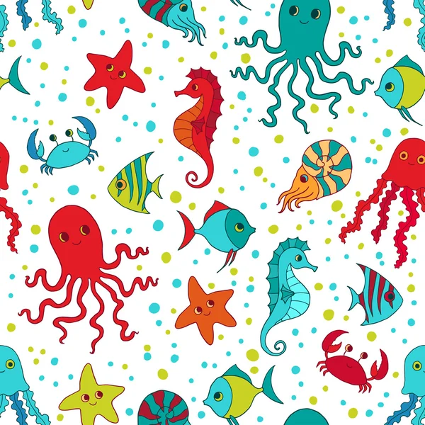 Sea creatures vector seamless pattern. — Stock Vector