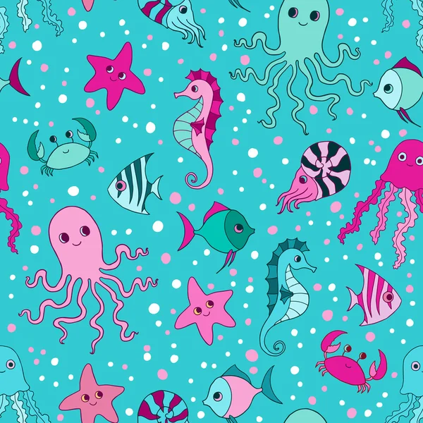 Sea creatures vector seamless pattern. — Stock Vector