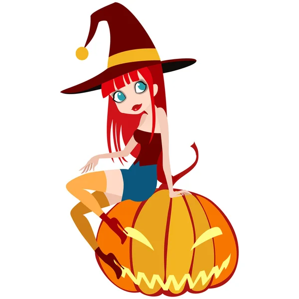 Little witch isolated vector illustration. — Stock Vector