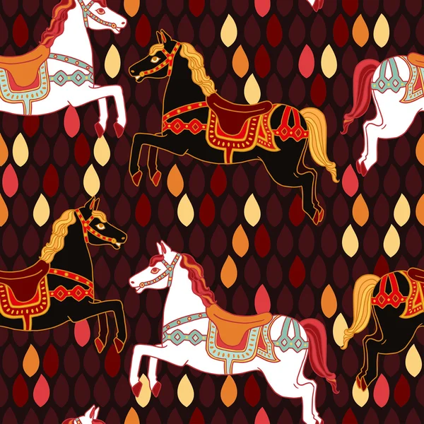 Patrón sin costura vectorial con caballos sobre fondo de mosaico azulejos , — Archivo Imágenes Vectoriales