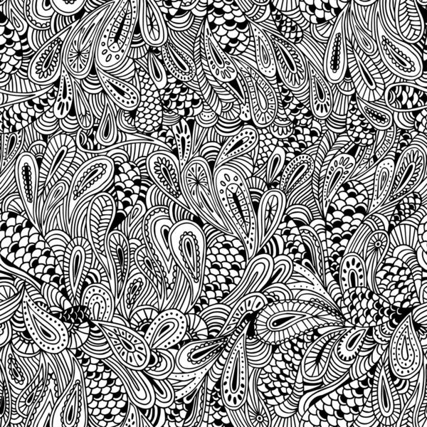 Zwart-wit paisley-stijl floral vector naadloze patroon. — Stockvector