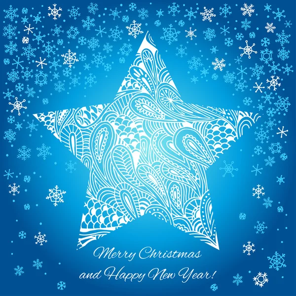 Greeting card with paisley decorated star. — Stock Vector