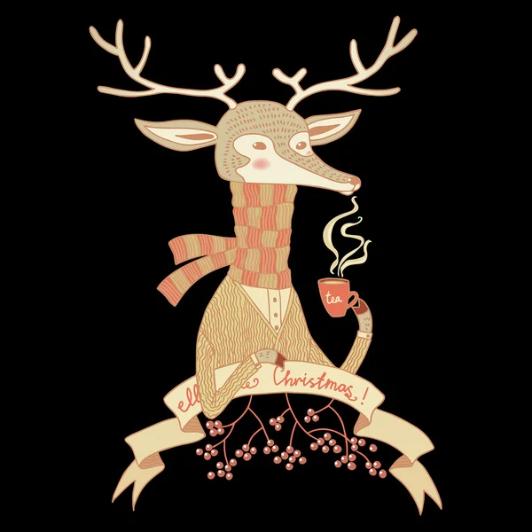 圣诞、 新年贺卡与鹿剪影. — 图库矢量图片