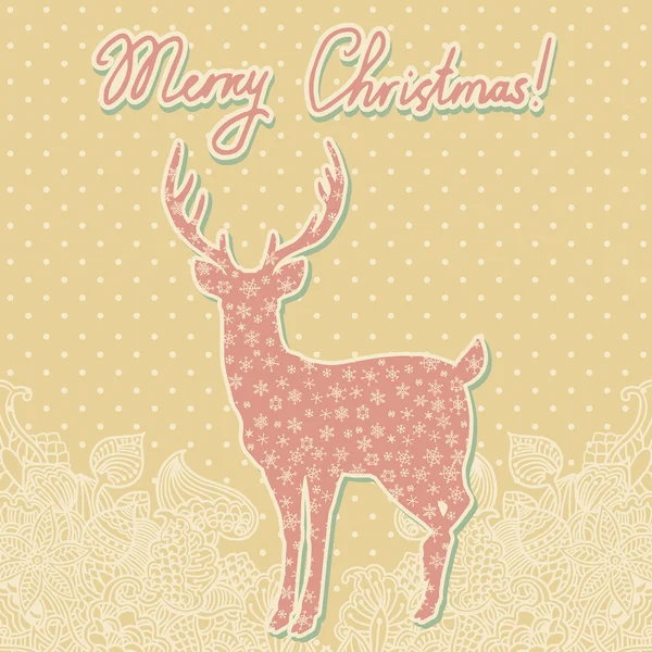 Biglietto di auguri per Natale, Capodanno con sagoma di cervo . — Vettoriale Stock